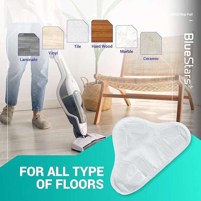 BlueStars 10-Pack H2OX5 Microfiber Steam Mop Pads Replacement – Compatible with H2O H20 Steam Mop X5 – Washable & Reusable, Exact Fit for H2O X5 Steam Cleaners