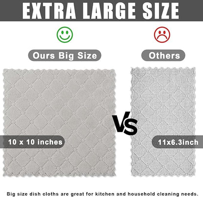 Homaxy 18 Pack Kitchen Dish Cloths (10 x 10 Inches, Grey), Super Soft and Absorbent Coral Velvet Dish Towels, Nonstick Oil Fast Drying Microfiber Cleaning Cloth, No Lint Household Dishcloths