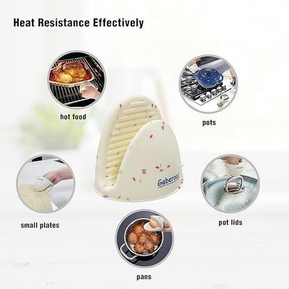Thickened Mini Silicone Oven Mitts Heat Resistant as Hot Pot Holder, Baking Holder, Rubber Oven Gloves, Finger Pinch Grips, Potholder Mitts for Kitchen Cooking, 1 Pair, White Confetti