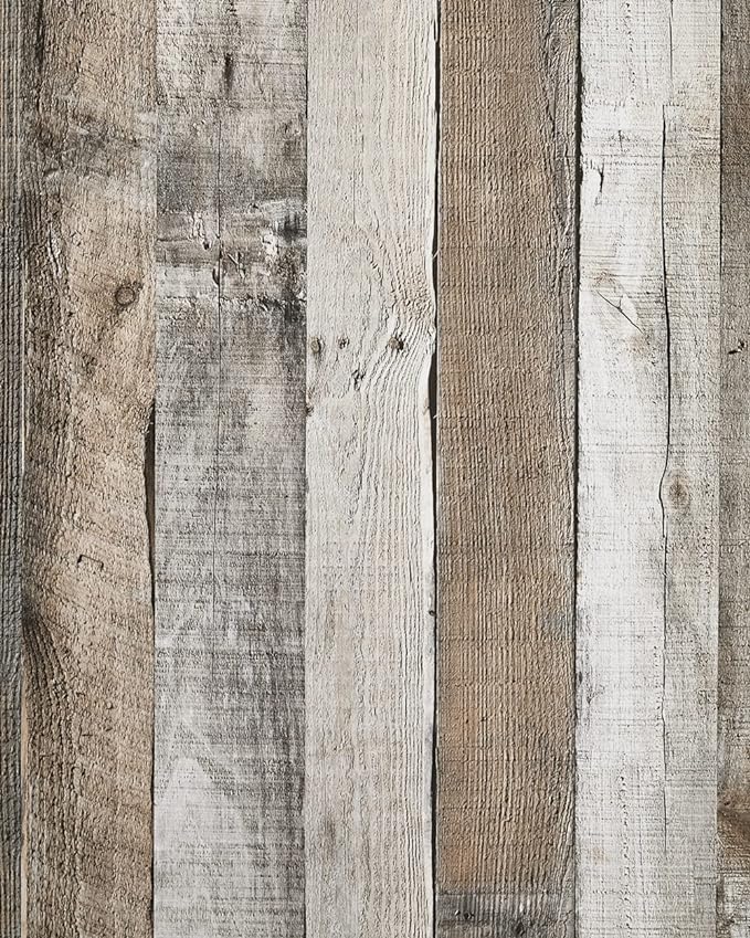 Yun-aeon Natural Wood-Grey Wood Contact Paper Peel and Stick Wallpaper 17.3"x 400"Self Adhesive Removable Vintage Faux Wood Wall Paper Plank Shelf Home Decoration Kitchen Counter Cover Use