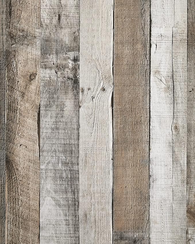 Yun-aeon Natural Wood-Grey Wood Contact Paper Peel and Stick Wallpaper 17.3"x 200"Self Adhesive Removable Vintage Faux Wood Wall Paper Plank Shelf Home Decoration Kitchen Counter Cover Use