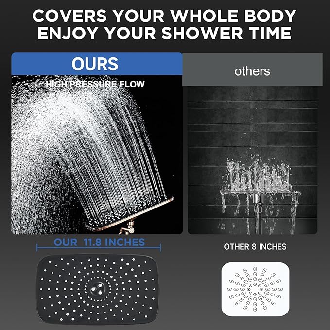 Veken 11.8" Rain Shower Head with Handheld, High Pressure Handheld Shower with Multi Spray Modes, Rainfall Combo with Metal Extension Arm, Detachable Dual Showerhead, Bathroom Decor, Rose Gold