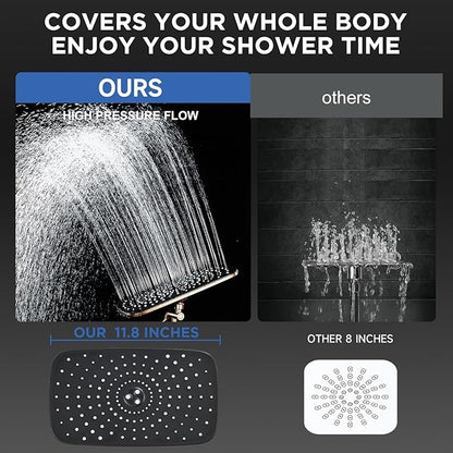 Veken 11.8" Rain Shower Head with Handheld, High Pressure Handheld Shower with Multi Spray Modes, Rainfall Combo with Metal Extension Arm, Detachable Dual Showerhead, Bathroom Decor, Rose Gold