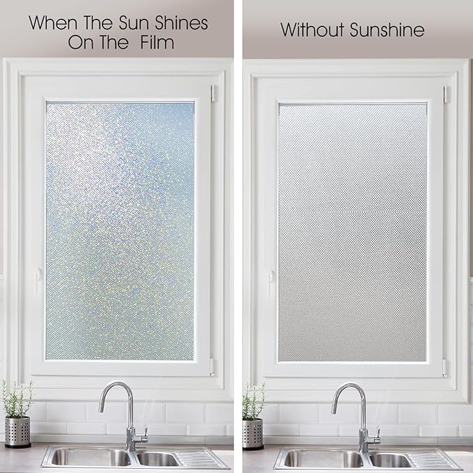 KESPEN Frosted Window Privacy Film Heat Control UV Sun Blocking Glass Stickers Static Cling Non Adhesive Door Coverings Decals for Bathroom Home Office, Sparkling, 29.5 Inch X 13.1 Feet