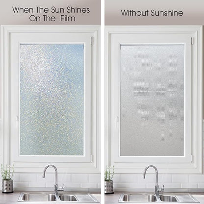 KESPEN Frosted Window Privacy Film Heat Control UV Sun Blocking Glass Stickers Static Cling Non Adhesive Door Coverings Decals for Bathroom Home Office, Sparkling, 29.5 Inch X 13.1 Feet
