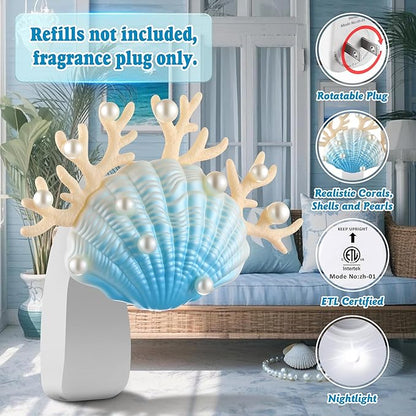 Hohean Wall Fragrance Plug in with Night Light Compatible with Bath & Body Works WallFlower Fragrance, Marine Style Essential Oil Diffuser Plug with Rotary Design(Shell Coral Pearl)