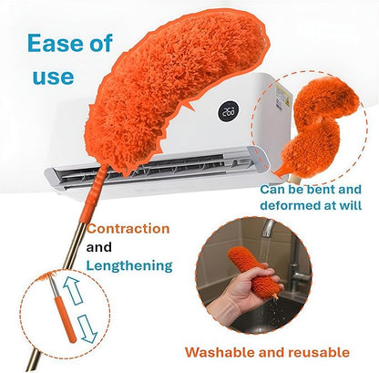 Fan Cleaner Duster (2-Pack) – Extendable Ceiling Fan Cleaner with Orange Microfiber Flexible Head, Long Handle Duster for Ceilings, Walls & Corners, No Ladder Needed