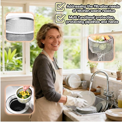 3" Kitchen Sink Strainer, 2-Pack Fine Mesh Basket - Catches Food Waste, Hair & Prevents Clogs, Rust-Proof Stainless Steel, Fits Standard Drain