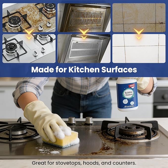 Foaming Heavy Oil Stain Remover,Rinse-Free Foam Cleaner Spray for Kitchen Grease,Multi Surface All Purpose Cleaner for Stovetops,Countertops,Range Hoods,Sinks and More (100ml/3.4oz,1 pc)