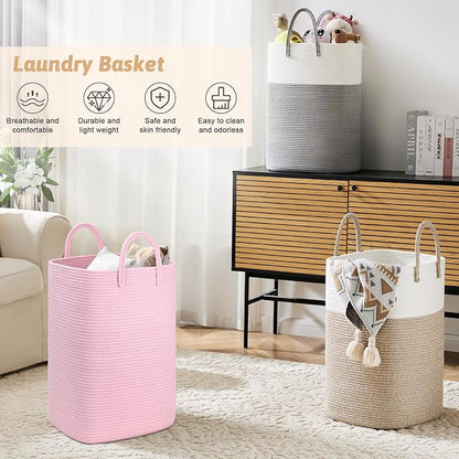 Laundry Basket,Woven Cotton Rope Laundry Hamper,40L Versatile Storage for Dirty Clothes,Baby Toys,and Blankets in Bathroom, Nursery,and Living Room
