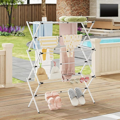 APEXCHASER Clothes Drying Rack Foldable, Enlarged Drying Rack Clothing, Extendable Laundry Drying Rack, Space-Saving, Suitable for Indoor/Outdoor Use, 45.28" × 14.57" × 35.51", White