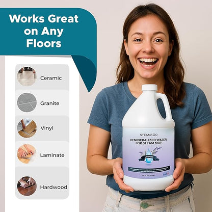 Steam & Go Demineralized Water for Steam Cleaner - PVC-Free Floor Cleaning Solution Compatible for All Steam Mops - Multi-Surface Cleaner for Home Surfaces - Lavender Scent, 128 Fl oz