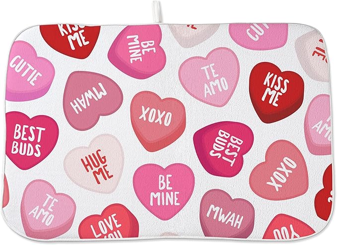 Valentine's Dish Drying Mat 18x24 Inches For Kitchen Counter Absorbent Love Heart Pink Kitchen Decoration Mother's Day Anniversary Wedding Drying Mat Pad For Home Kitchen,Office,Dining Room