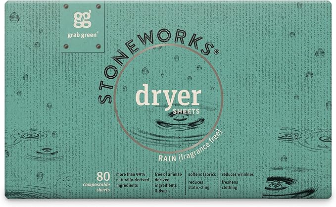 Grab Green Stoneworks Laundry Detergent Pods and Dryer Sheet Bundle, 50 Count Pods and 80 Dryer Sheets, Unscented, Plant and Mineral Based Laundry Care Set