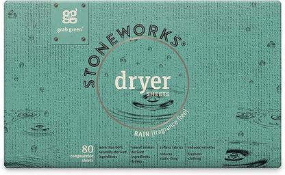Grab Green Stoneworks Laundry Detergent Pods and Dryer Sheet Bundle, 50 Count Pods and 80 Dryer Sheets, Unscented, Plant and Mineral Based Laundry Care Set