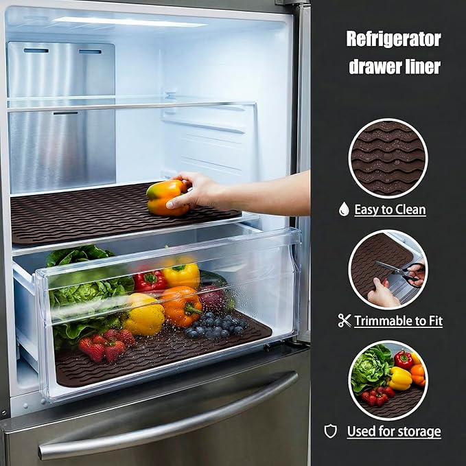 MicoYang Silicone Dish Drying Mat for Multiple Usage,Easy clean,Eco-friendly,Heat-resistant Silicone Mat for Kitchen Counter or Sink,Refrigerator or drawer liner Coffee L 16 inches x 12 inches