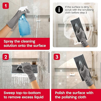 Tyroler Silicone Shower Squeegee for Glass Doors - 10" | 2 Microfiber Scrub & Polish Cloths | Multi-Surface Wiper | Perfect Window Squeegee for Home | Squeegee for Shower Glass | Shower Door Squeegee