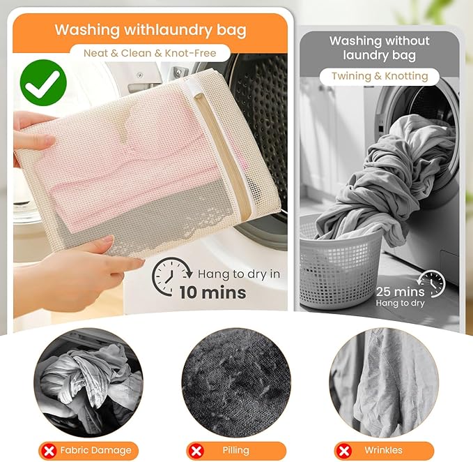 ABRRLO 4Pcs Large Cotton Mesh Laundry Bags for Delicates,Breathable Mesh Garment Bag for Washing Machine,Travel Wash Bags with Zipper for Bras,Underwear,Socks,Clothes,Laundry Dorm Room Essentials(XL)