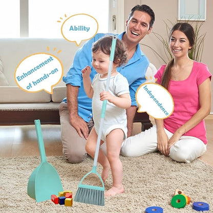 Mini Broom with Dustpan-Small Housekeeping Cleaning Sweep for Kitchen Bathroom Pet Nest Boat(3set,Blue+Orange+Yellow)