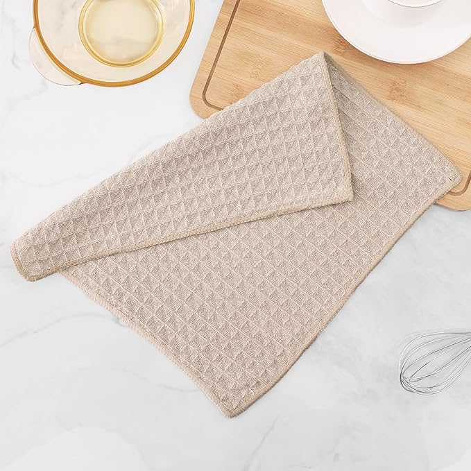 Homaxy Microfiber Waffle Weave Kitchen Dish Cloths, 12 x 12 Inch Ultra Absorbent and Solid Color Dish Towels for Kitchen Fast Drying Dishcloth for Washing Dishes, 12 Pack, Beige