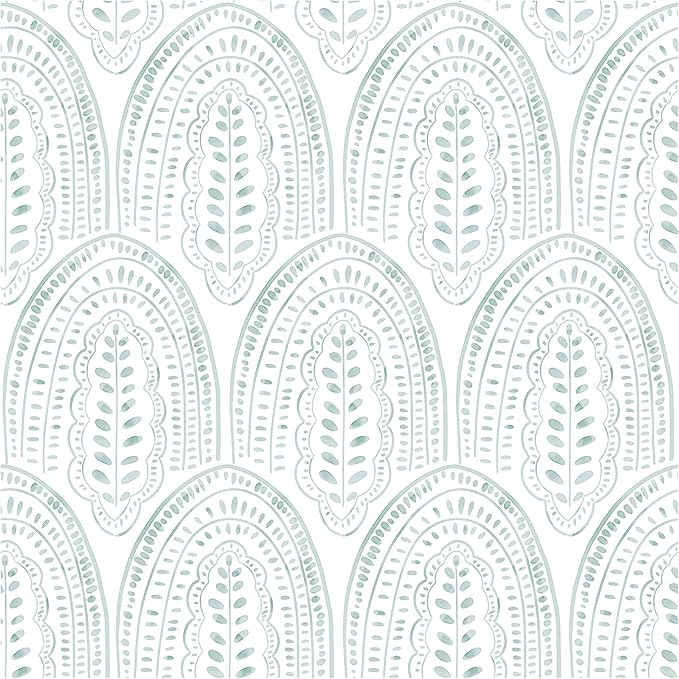 Modern Peel and Stick Wallpaper Boho Contact Paper 17.3''×393'' Self Adhesive Removable Wallpaper Peel and Stick Wall Paper Green and White Wallpapers for Bedroom Bathroom Cabinets Decor Vinyl