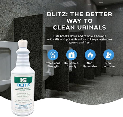 KINZUA ENVIRONMENTAL Blitz Professional Urinal Cleaner, Replaces Harsh Acids, Toilet Bowl & Urinal Drain Cleaner, Safe Urine Remover Formula for Pipes, 32 fl oz