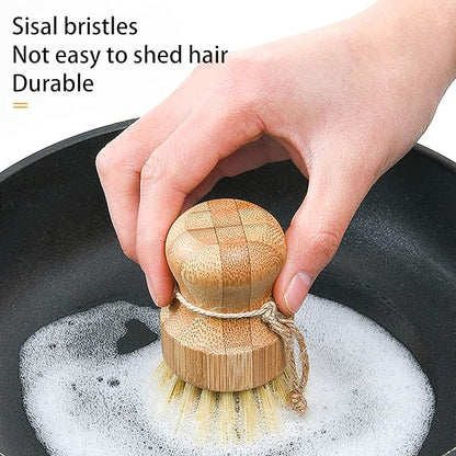 Natural Sisal Dish Washing Brush Bamboo Round Scrub Brush Pots Pans Vegetables Household Cleaning Brush, 2 Pack (White)