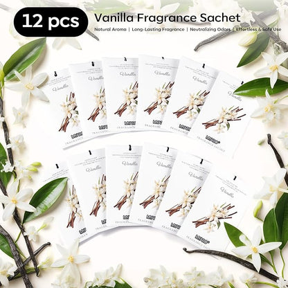 MYARO 12 Packs Vanilla Scented Sachets for Drawer and Closet, Long-Lasting Closet Sachet Bags Drawer Deodorizers Fresh Scents, Home Fragrance for Lover