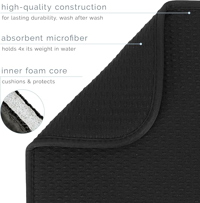 S&T INC. Dish Drying Mat XL, 18” x 24”, Absorbent Microfiber Kitchen Counter Mat, Drying Pad for Dishes, Utensils, Pots and Pans, Extra Large, Diamond Texture, Black