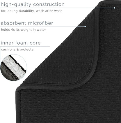 S&T INC. Dish Drying Mat XL, 18” x 24”, Absorbent Microfiber Kitchen Counter Mat, Drying Pad for Dishes, Utensils, Pots and Pans, Extra Large, Diamond Texture, Black