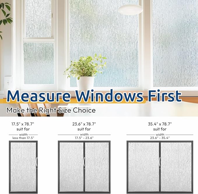 rabbitgoo Window Privacy Film Frosted Glass Clings, Decorative Sun UV Blocking Static Cling Window Covering, Removable Frosting Sticker for Home, Rain Silk, 23.6 x 78.7 Inches