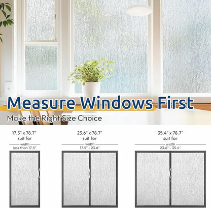 rabbitgoo Window Privacy Film Frosted Glass Clings, Decorative Sun UV Blocking Static Cling Window Covering, Removable Frosting Sticker for Home, Rain Silk, 23.6 x 78.7 Inches