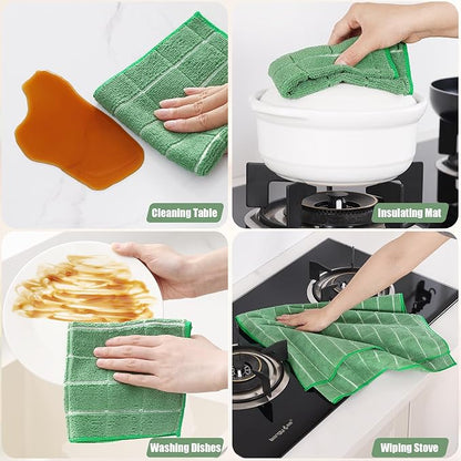 Homaxy Microfiber Kitchen Towels and Dishcloths Set, 20 Pack Soft and Absorbent Dish Hand Towels Bulk, 28 x 16 Inch & 12 x 12 Inch Quick Drying Rags for Washing Dishes, Grass Green