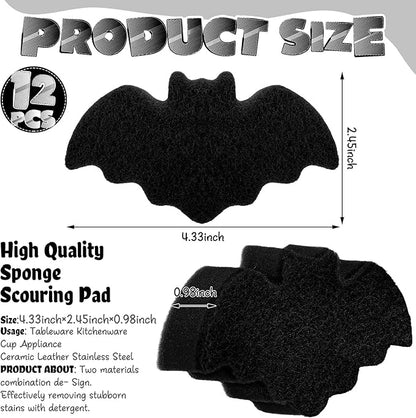 Tioncy 12 Pack Bat Sponges Kitchen Bulk Dual Sided Scrubber Gothic Sponges Dishwashing Non Scratch Bat Kitchen Accessories Dish Scouring, Black