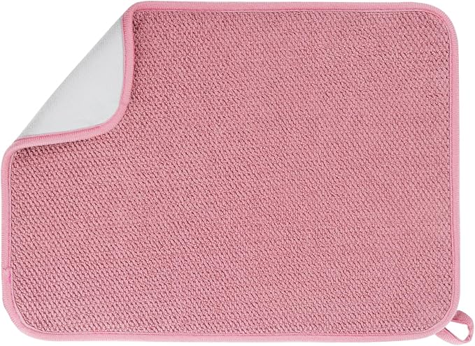 GeeRic Microfiber Dish Drying Mat, Super Absorbent Kitchen Dish Drying Pad for Mother's Day, Reversible Gift Mats for Countertop, 15 * 20 inch Pink