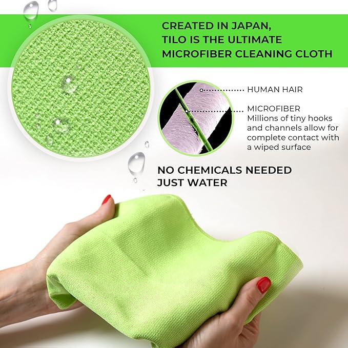 TILO Microfiber Cleaning Cloth – 19x13 Inch Ultra-Absorbent, Reusable Soft Polishing Cloth for Dust, Grease, Dirt – Non-Abrasive – Green