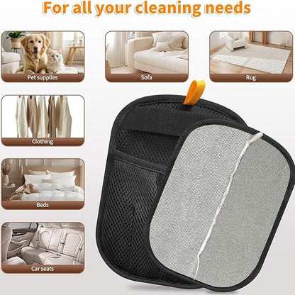 Pet Hair Removal Gloves, 2 Pack Reusable Electrostatic Cleaning Mitt for Couch, Carpet, Car Seats, Furniture, Black Mesh Design with Orange Pull Tab