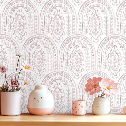 EeeComing Pink Peel and Stick Wallpaper Boho Wall Paper Peel and Stick Modern Contact Paper Self Adhesive Wallpaper for Bedroom and Bathroom Removable Cabinet Shelf Liner Vinyl 17.3”X118.1”