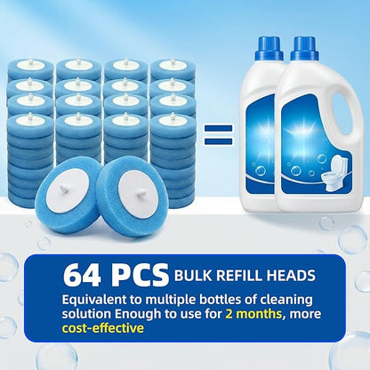 Disposable Toilet Brush and Holder Set with 64 Replacement Heads, Economical Home Toilet Cleaner Wand for Easy Refill Replacement, Compact Hygienic Toilet Bowl Brush for Family Bathroom
