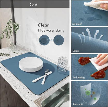 Drying Mat for Kitchen Countertops, Coffee Mat Hide Stain Rubber Backed Absorbent Dish Drying Mat