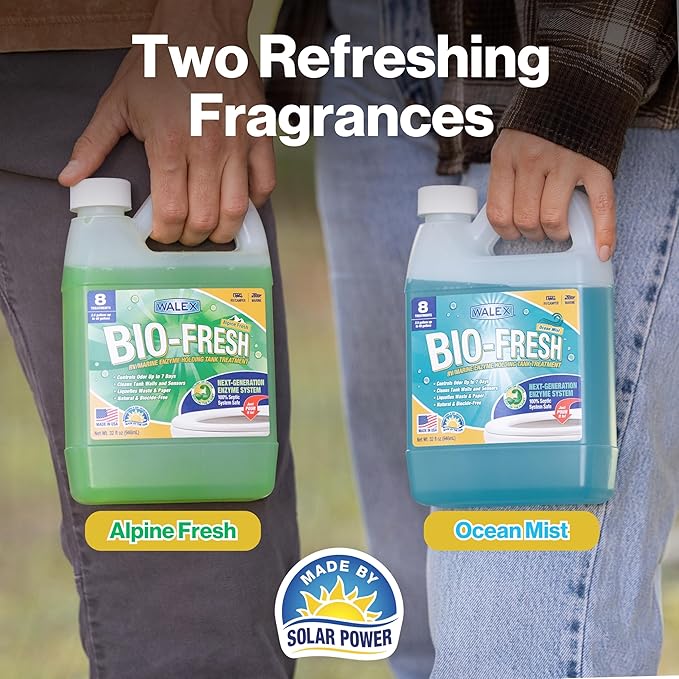 Walex Bio-Fresh Liquid Enzyme Holding Tank Treatment for RV, Camper & Marine - Black Water Tank Deodorizer, Liquifies Waste & Toilet Paper, Septic Tank Safe, Biocide-Free, Ocean Mist, 32oz