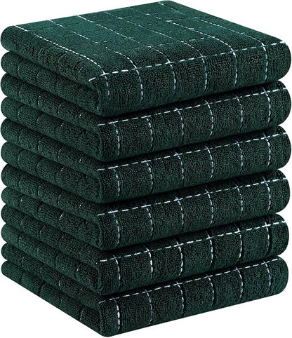 Homaxy 100% Cotton Terry Kitchen Towels(Blackish Green, 13 x 28 inches), Checkered Designed, Soft and Super Absorbent Dish Towels, 6 Pack