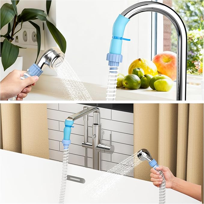 Slip-On Tub Hose 5FT - Flexible Bathtub Faucet Sprayer Attachment for Cleaning & Pet Care -Dog Shower Hose- No Installation - Fits Faucets Up to 3" Wide - Portable