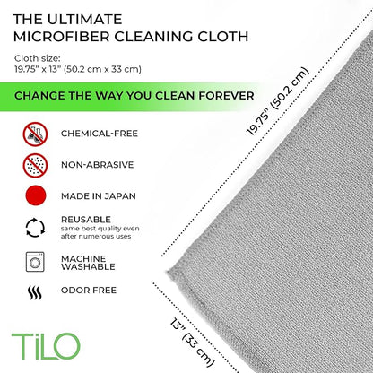 TILO Microfiber Cleaning Cloth – 19x13 Inch Ultra-Absorbent, Streak-Free, Lint-Free, Reusable Polishing Cloth for Dust, Grease, Dirt, and Delicate Surfaces – Non-Abrasive – Grey