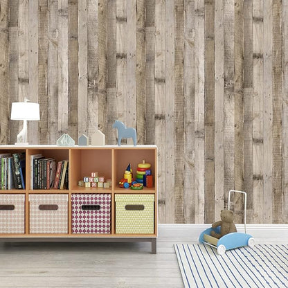 Yun-aeon Natural Wood-Grey Wood Contact Paper Peel and Stick Wallpaper 17.3"x 120"Self Adhesive Removable Vintage Faux Wood Wall Paper Plank Shelf Home Decoration Kitchen Counter Cover Use