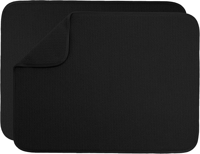 S&T INC. Dish Drying Mat XL 2 Pack, 18” x 24”, Absorbent Microfiber Kitchen Counter Mat, Dish Drying Pad for Dishes, Utensils, Pots and Pans, Extra Large, Black
