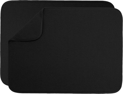 S&T INC. Dish Drying Mat XL 2 Pack, 18” x 24”, Absorbent Microfiber Kitchen Counter Mat, Dish Drying Pad for Dishes, Utensils, Pots and Pans, Extra Large, Black