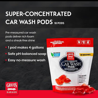 Griot's Garage Super-Concentrated Car Soap Pods for Wash Buckets, Foam Cannons, and Foaming Sprayers, pH Neutral, Auto Shampoo, 18 Pc, 10846