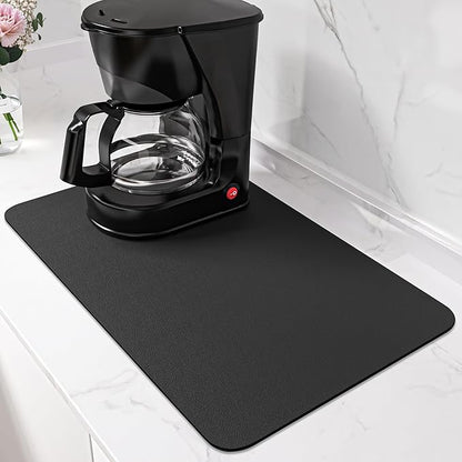 PoYang 17"x12" Coffee Mat Small, Coffee Bar Accessories for Countertop, Absorbent Dish Drying Mat, Anti-Slip and Hide Stain Pad for Espresso Machine, Espresso Maker and Kitchen Counter, Black