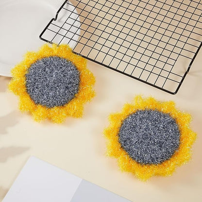 Breling 6 Piecs Sunflower Shape Dish Sponge Dual Sided Non Scratch Dish Washing Scrubbers, Reusable Household Cleaning Kitchen Tools for Dishwashing Washing Dishes Cookware(Sunflower)